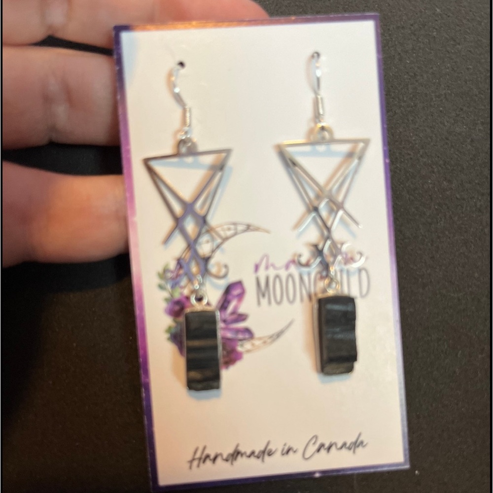 Lucifer Sigil Tourmaline Earrings,  Lucifer devotional, Lucifer signet jewelry